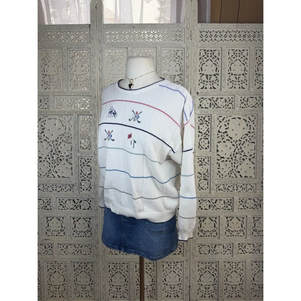 Vtg Isle Of Cotton Crewneck Golf Sweater Sz‎ S Preppy Twee Checkered 90's Sporty